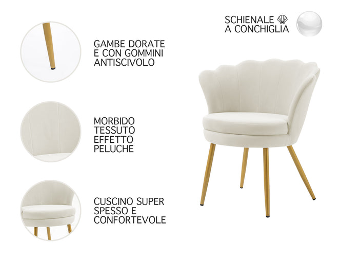 Poltrona Conchiglia Camera da Letto in Velluto Design Moderno Maddina Beige