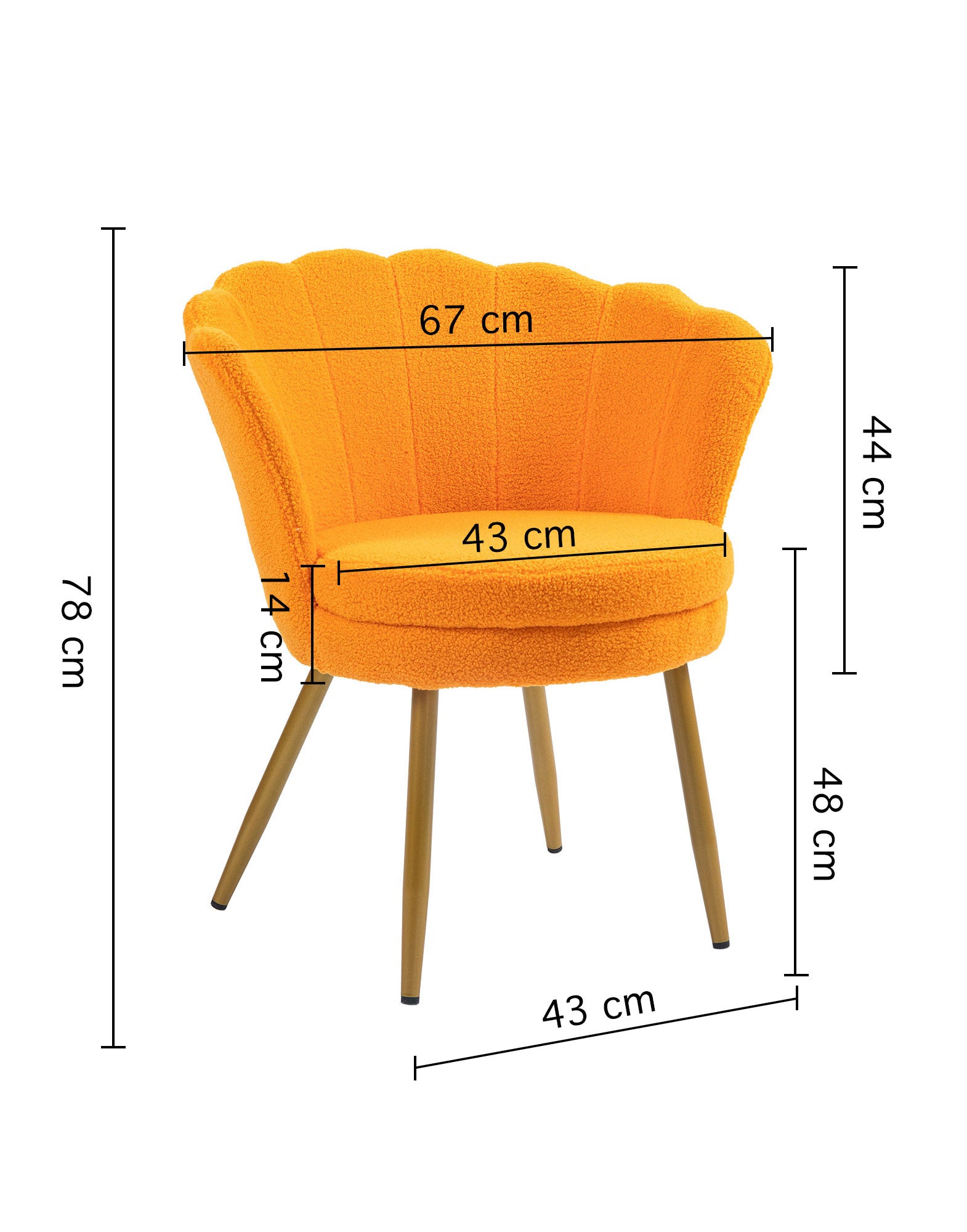 Poltrona Conchiglia Camera da Letto in Velluto Design Moderno Maddina TeddyOrange