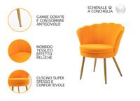 Poltrona Conchiglia Camera da Letto in Velluto Design Moderno Maddina TeddyOrange