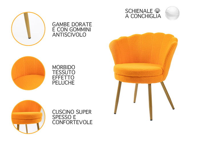 Poltrona Conchiglia Camera da Letto in Velluto Design Moderno Maddina TeddyOrange