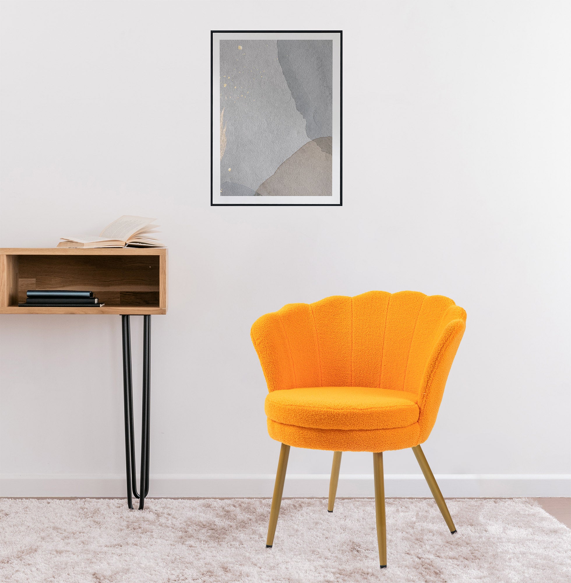 Poltrona Conchiglia Camera da Letto in Velluto Design Moderno Maddina TeddyOrange