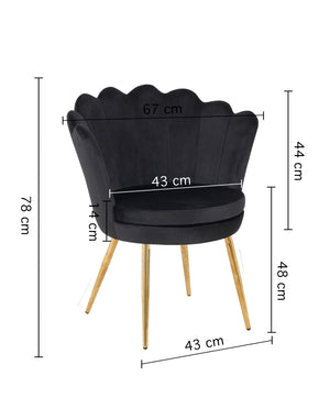 Poltrona Conchiglia Camera da Letto in Velluto Design Moderno Maddina Nero