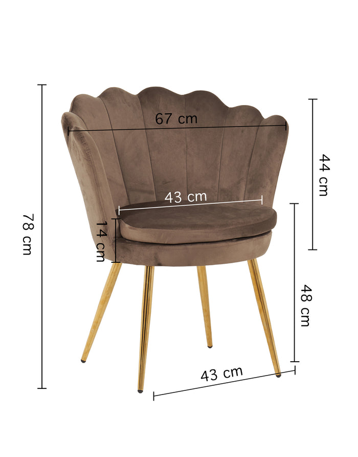 Poltrona Conchiglia Camera da Letto in Velluto Design Moderno Maddina Marrone