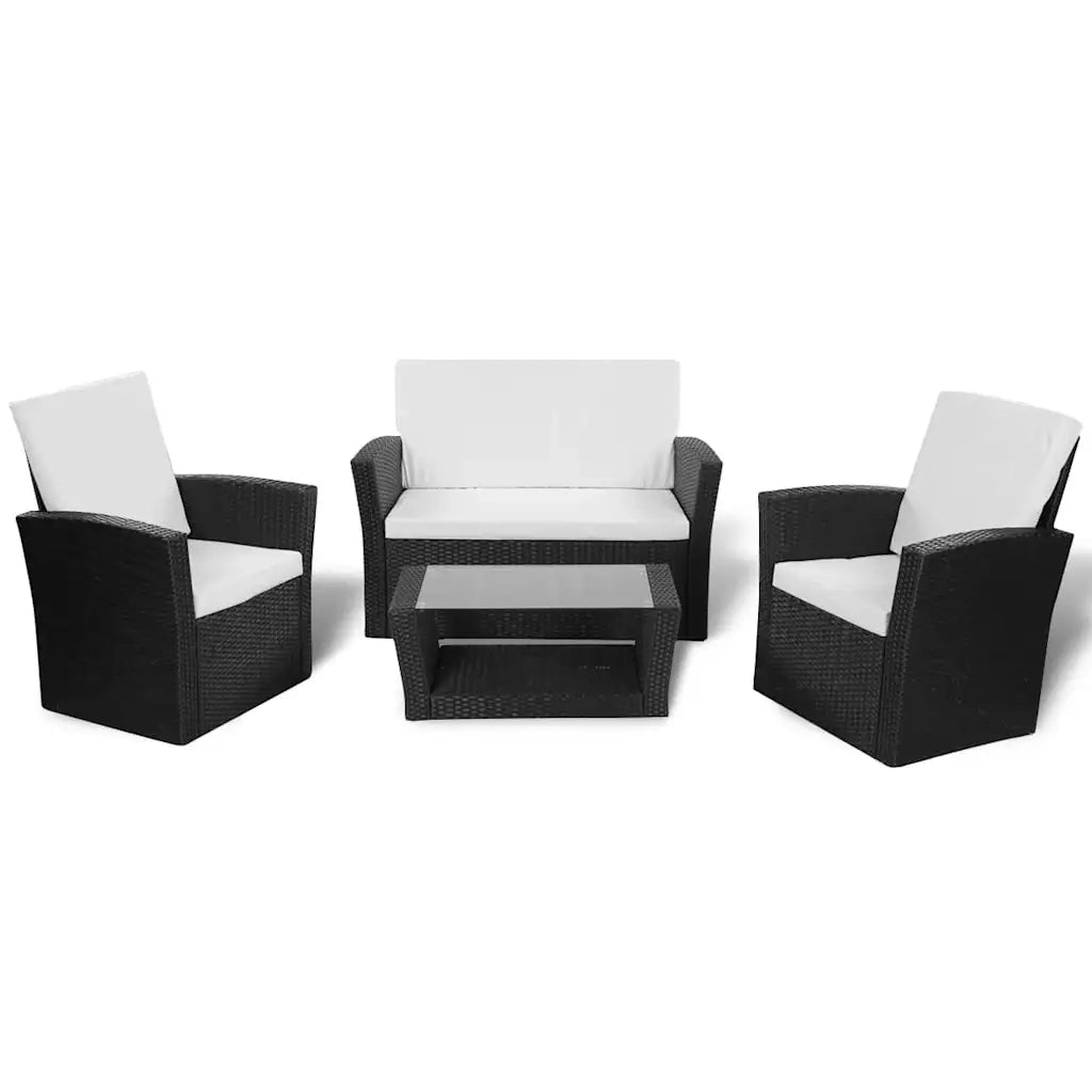 Set Divani da Giardino 4 pz | Set Salotto da Giardino con Cuscini in Polyrattan Nero