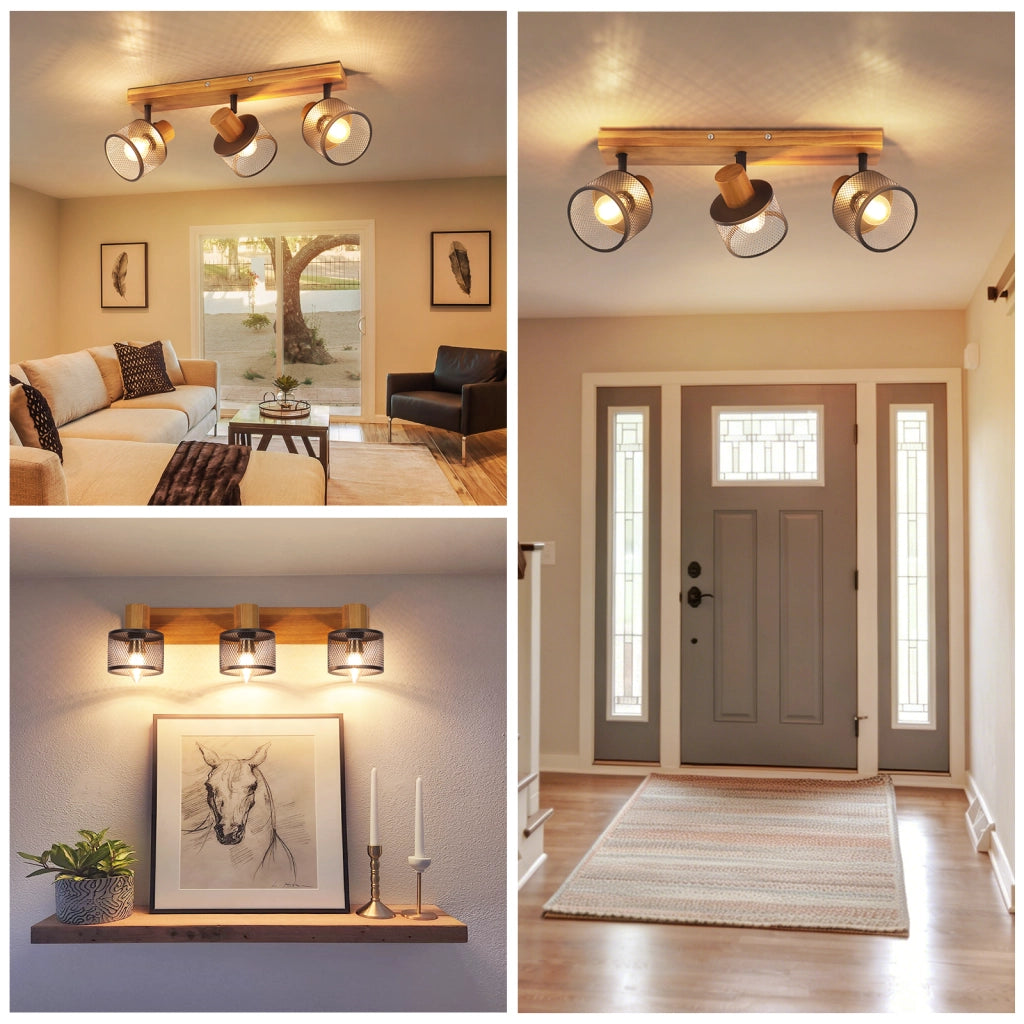 ZMH Faretto da soffitto nero 3 luci E14 stile industriale vintage in metallo ideale per soggiorno lampadine non incluse