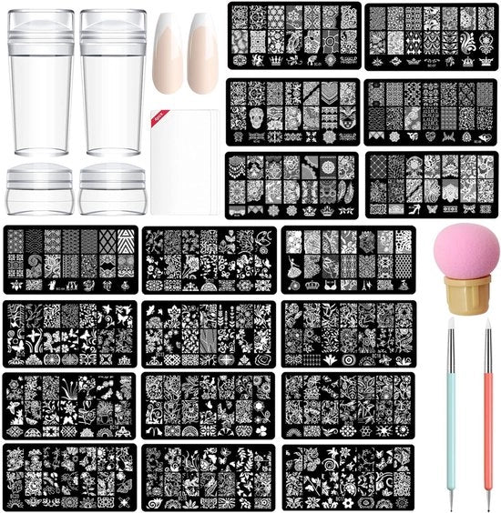 Kit di Stampa per Unghie - 14 pezzi - Kit di Stampa in Silicone - Manicure - Strumenti per Unghie - Kit di Stampa per Unghie - Progettazione di Nail Art - Resistenti alle Macchie - Set di Nail Art