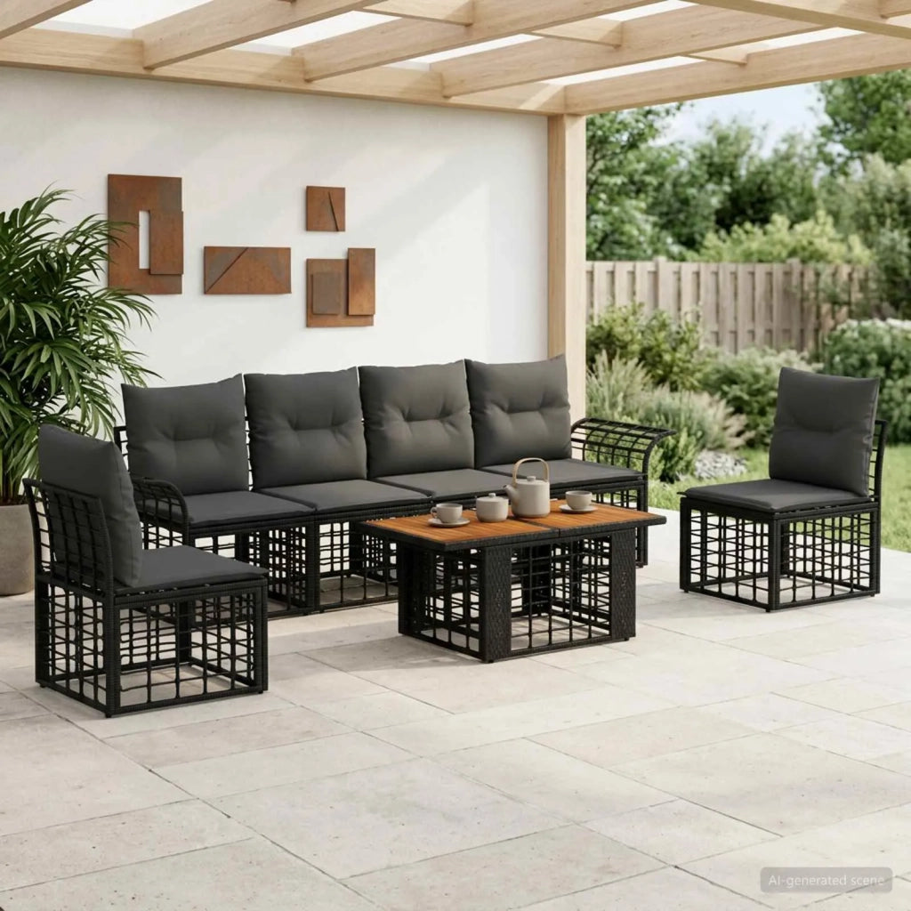 Set Divano da Giardino 7 pz Nero e Grigio scuro polyrattan 3437965