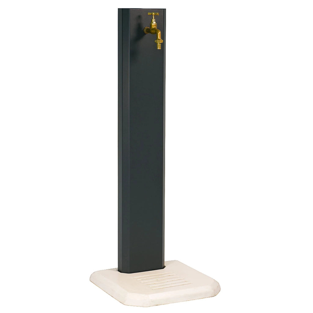 Fontana da Giardino Design a Colonna Ovale Rubinetto in Ottone con Base in Cemento Antracite