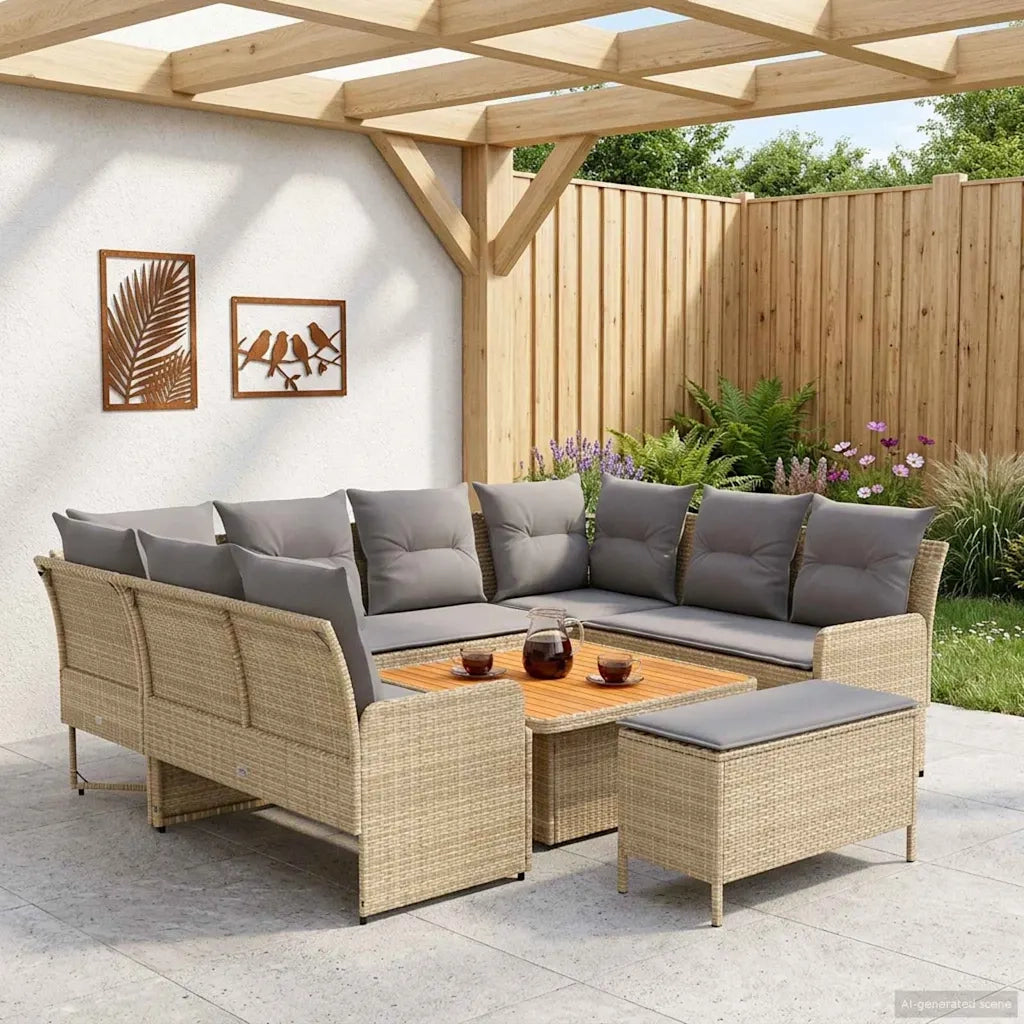Set di Mobili 7 pcs Beige e Grigio Chiaro Rattan in PE