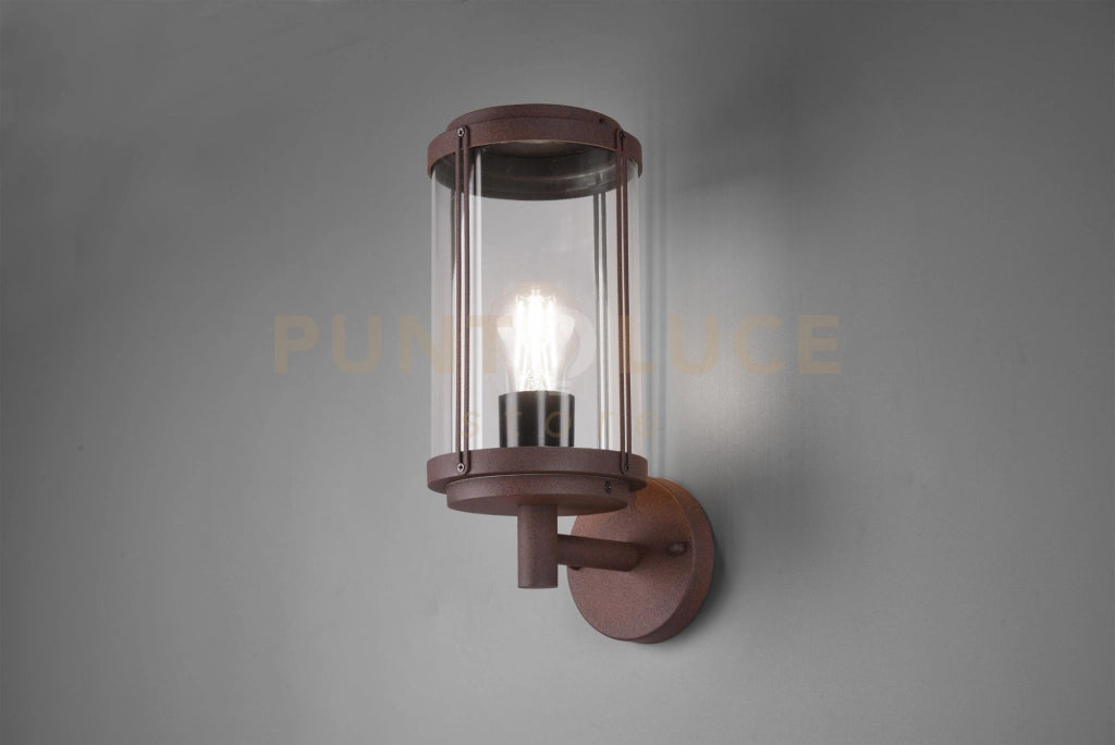 TANARO APPLIQUE DA ESTERNO FUSIONE DI ALLUMINIO RUGGINE CON DIFFUSORE VETRO TRASPARENTE IP44 H.32,5CM LUCE ATTACCO E27