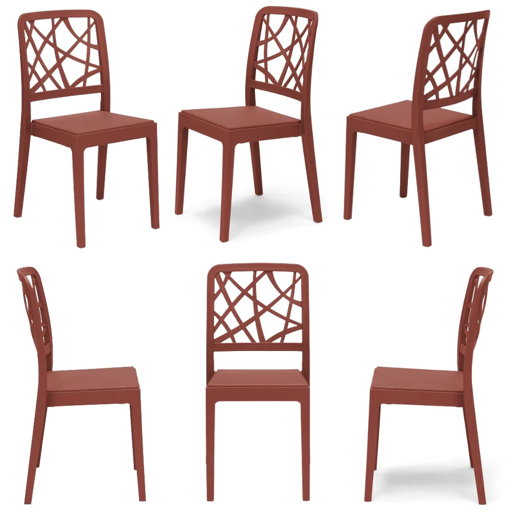 Set 6 sedie in polipropilene PENELOPE, 100% MADE IN ITALY, impilabile, resistente ai raggi UV, design moderno, ideale per sala da pranzo, cucina, sala d’attesa, bar, ristoranti o giardino, colore Mattone