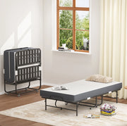 Letto pieghevole su ruote con materasso in memory foam e struttura in metallo; nero