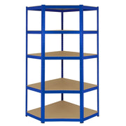 Scaffale ad Angolo in Acciaio Senza Bulloni T-Rax Blu Largo 90cm per Garage