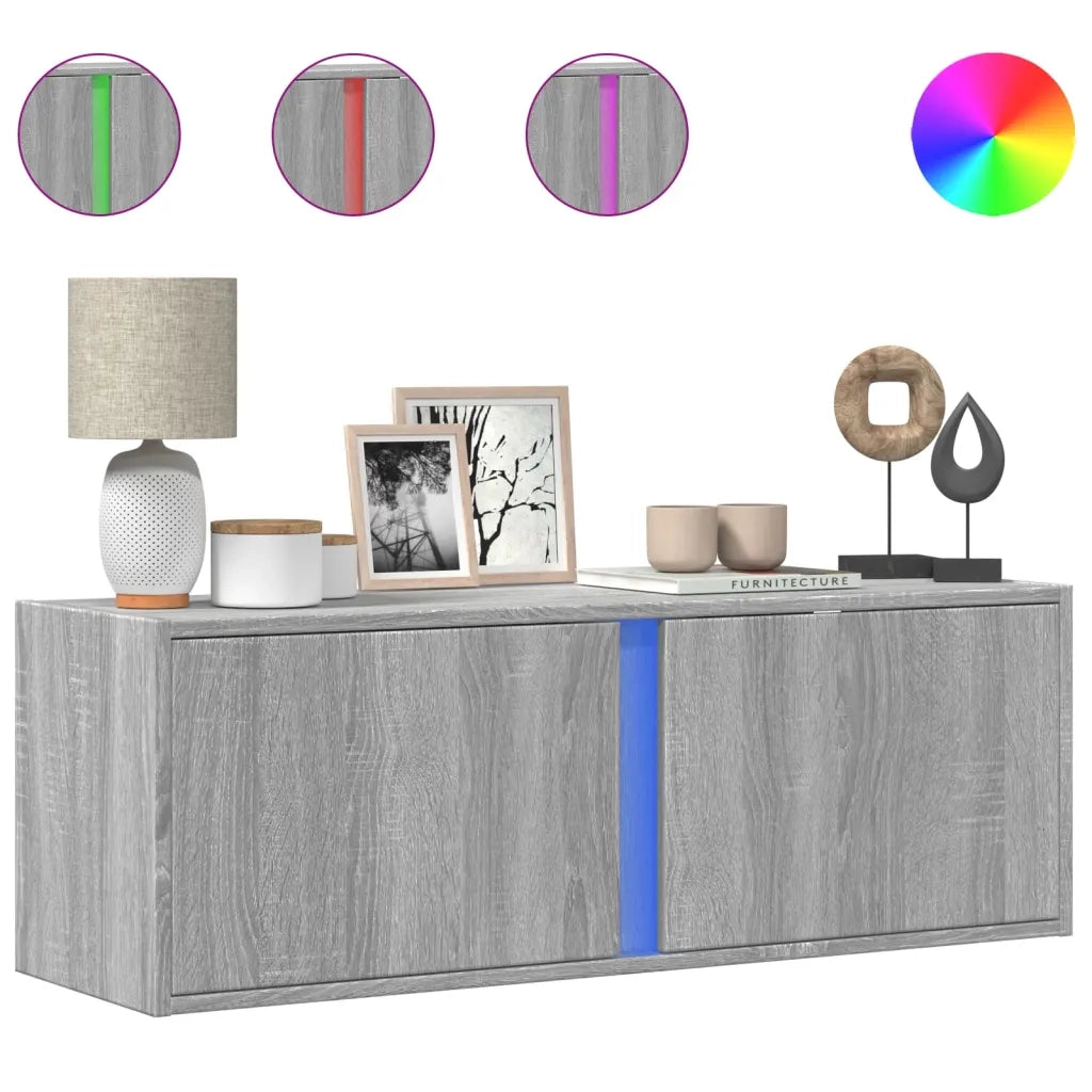 Mobile TV a Parete con Luci LED Grigio Sonoma 100x31x35 cm 852269