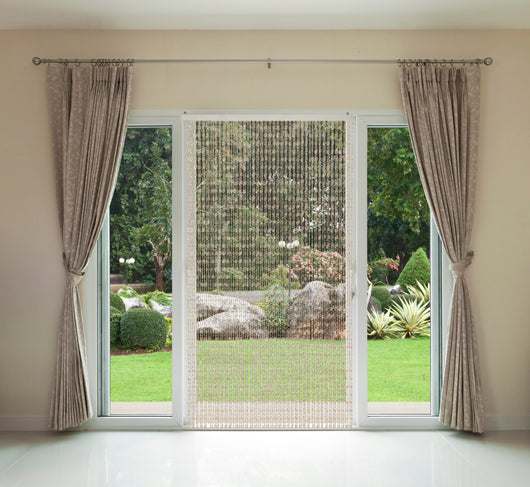 Tenda Antimosche per Porta Finestra A Pannello Con Telaio In PVC, In più Colori, Moschiera con Corde a Perline per Esterno Interno Fili a Caduta - Beige - 100 x 220 Cm