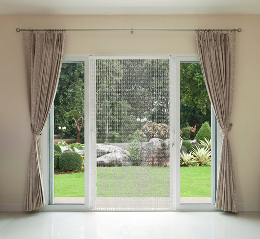 Tenda Antimosche per Porta Finestra A Pannello Con Telaio In PVC, In più Colori, Moschiera con Corde a Perline per Esterno Interno Fili a Caduta - Trasparente - 120 x 220 Cm