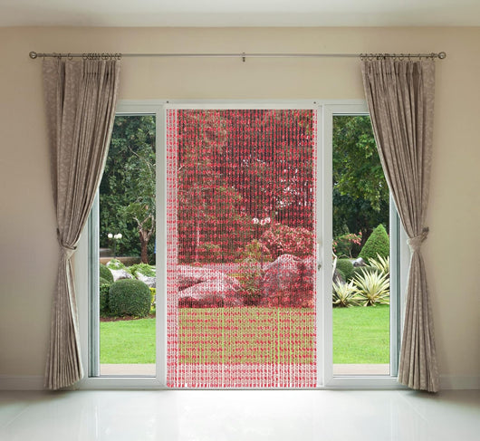 Tenda Antimosche per Porta Finestra A Pannello Con Telaio In PVC, In più Colori, Moschiera con Corde a Perline per Esterno Interno Fili a Caduta - Granata - 120 x 220 Cm