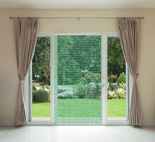 Tenda Antimosche per Porta Finestra A Pannello Con Telaio In PVC, In più Colori, Moschiera con Corde a Perline per Esterno Interno Fili a Caduta - Verde - 120 x 220 Cm