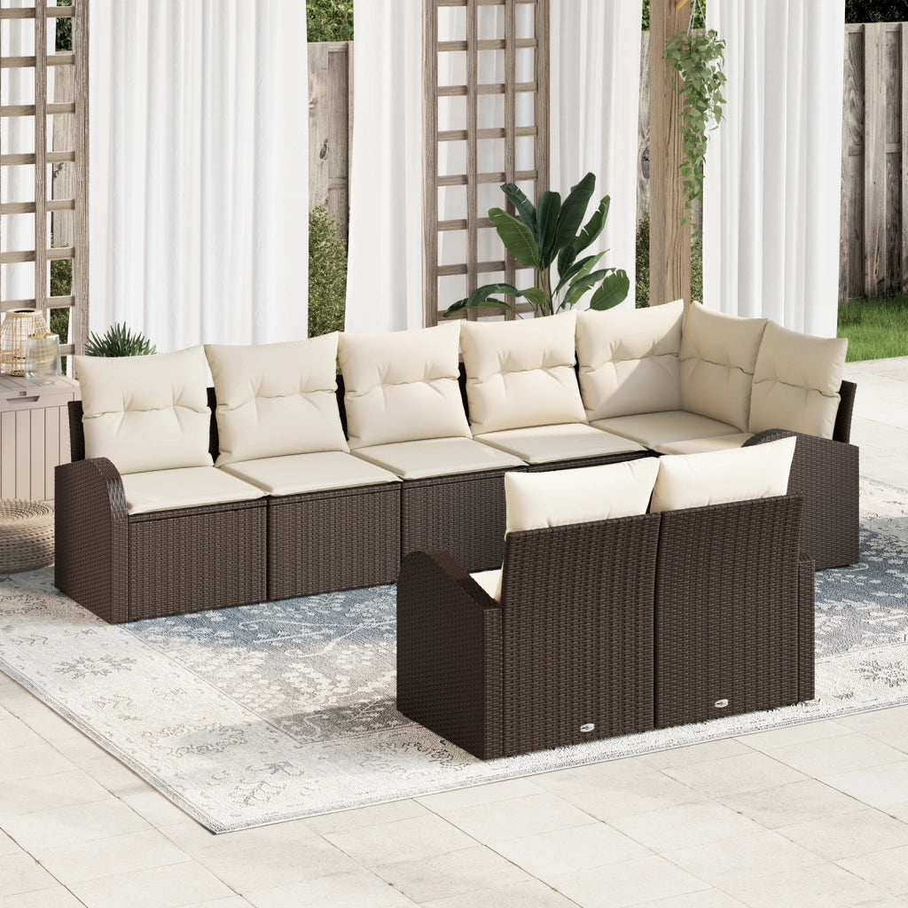 Set Divano da Giardino a 8 Pezzi con Cuscini in Polyrattan Marrone