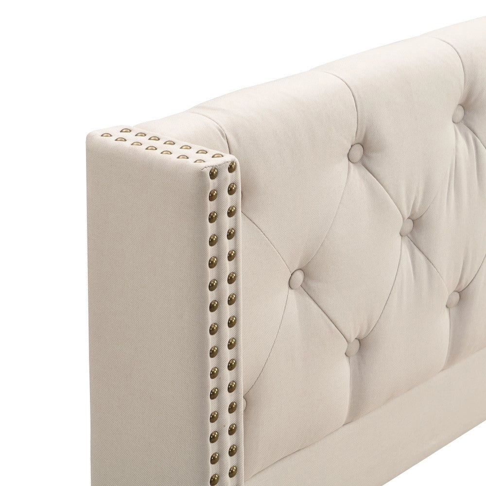 Letto Imbottito con Testiera e Rete a Doghe ¨C MINIMAL ¨C Beige, 140x190, Lino