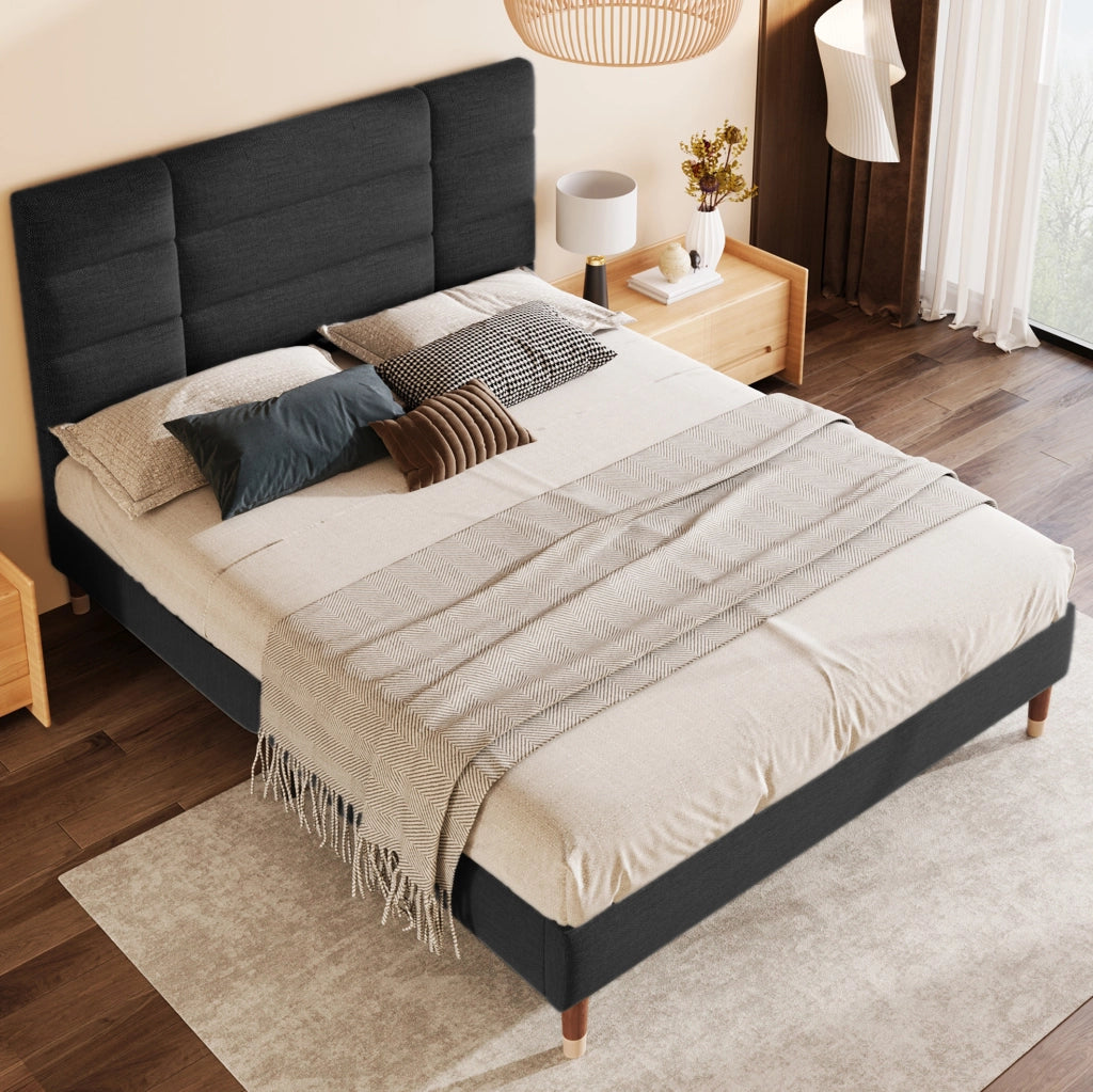 Letto matrimoniale imbottito 140x200 cm nero con rete a doghe