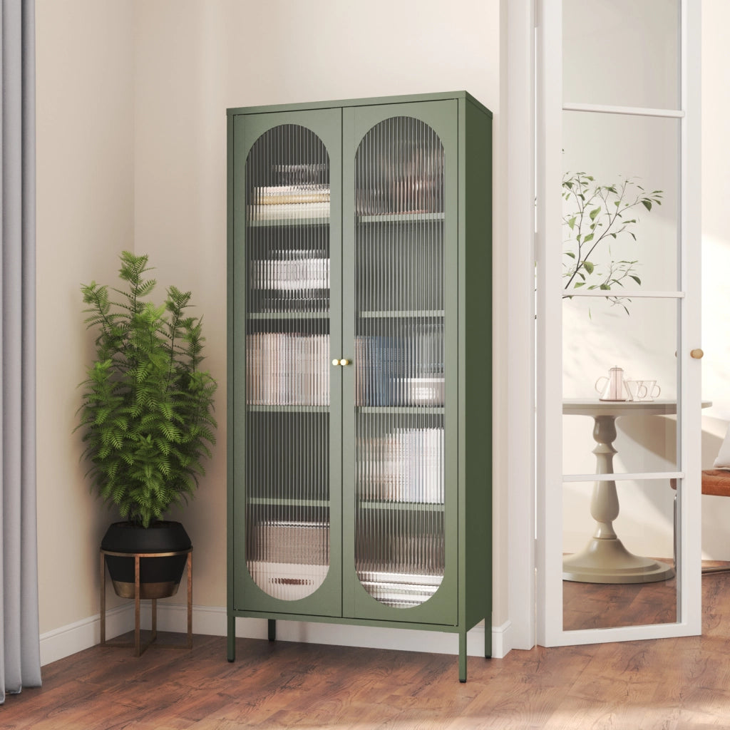 Armadio in metallo e vetro verde cachi 180cm YASMINE