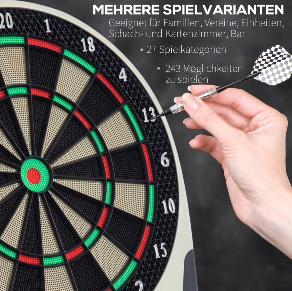 Bersaglio elettronico ULEVR per freccette con 27 giochi, 243 varianti, 6 freccette e 4 display LED, nero