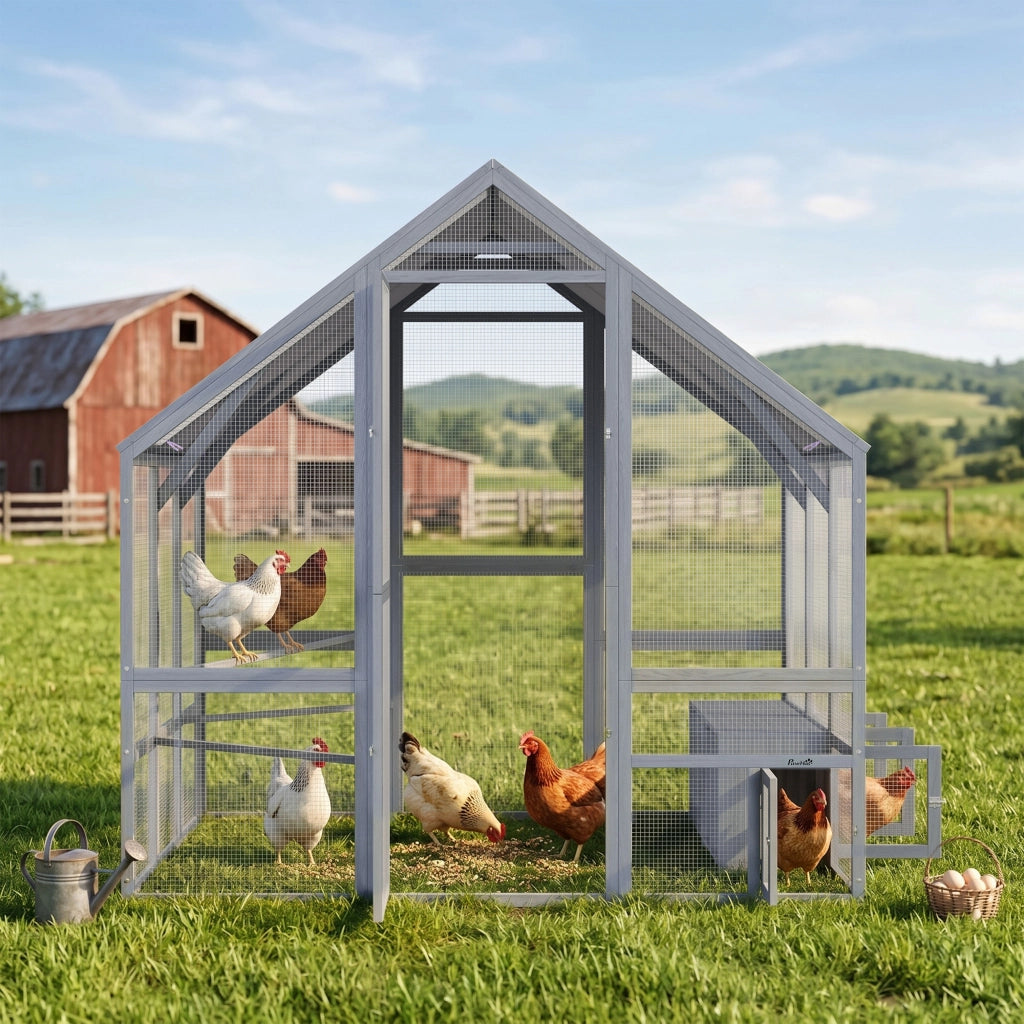 Pollaiolo in legno con tela impermeabile 2 nidi 2 posatoi per 8-10 galline ¨C zephmum ¨C 211x186.5x185.5 cm grigio scuro