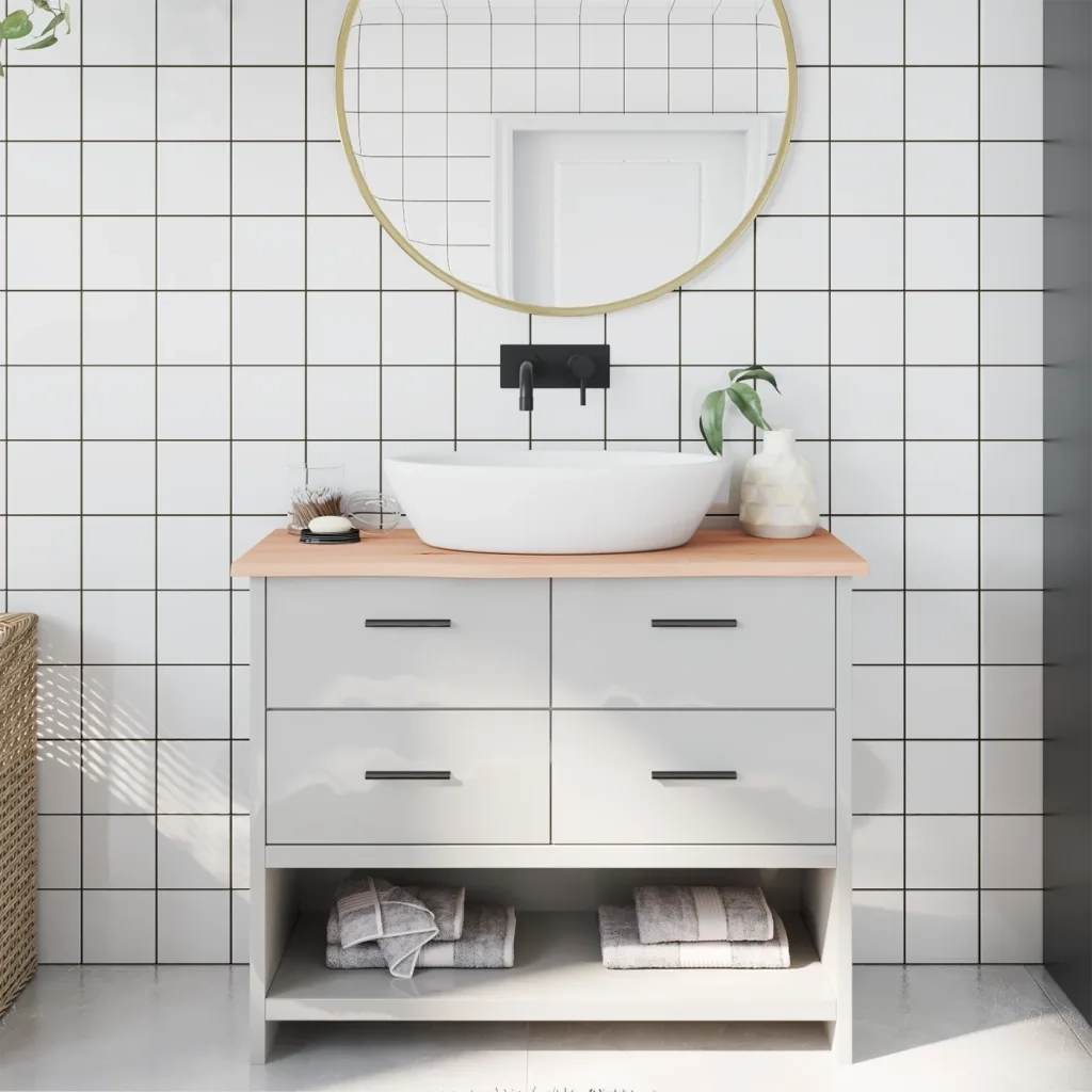Piano Bagno 100x30x2 cm in Legno Massello Non Trattato