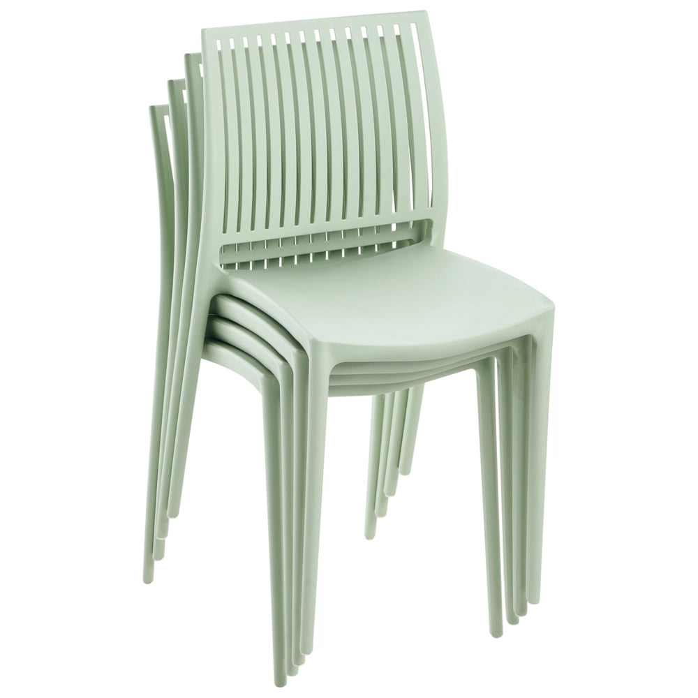 Set di 4 sedie da giardino in plastica sintetica, sedute da esterno impilabili color verde chiaro