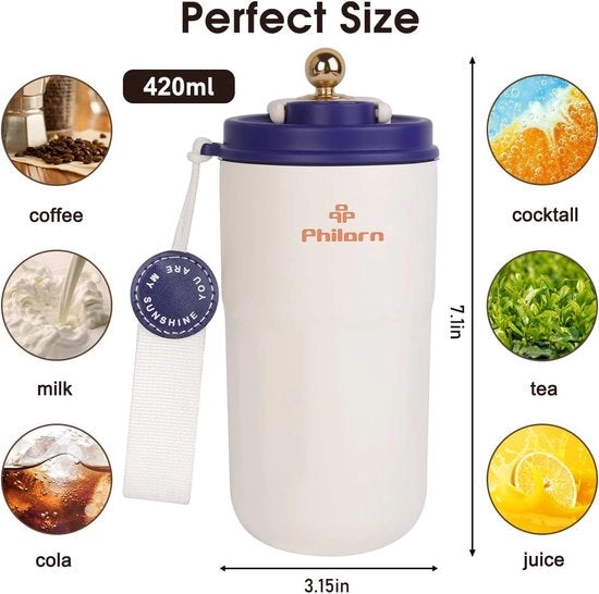 Tazzina per caffè al volo in acciaio inossidabile 316, 420ml, con coperchio, impermeabile, da 15 oz.