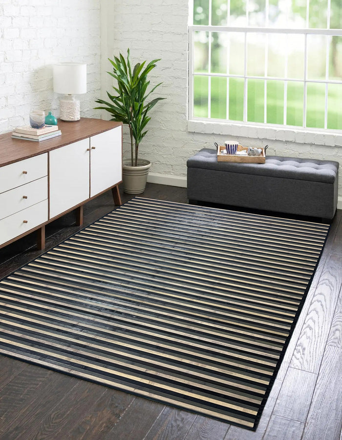 Tappeto Arredo In Vero Bamboo Naturale Grande a Listelli Bordato BambÃ¹ Soggiorno Cucina Salotto Listello Legno Grigio - 120x180cm