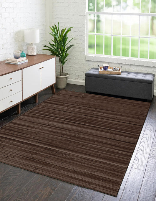 Tappeto Arredo In Vero Bamboo Naturale Grande a Listelli Bordato BambÃ¹ Soggiorno Cucina Salotto Listello Legno Cioccolato - 120x180cm