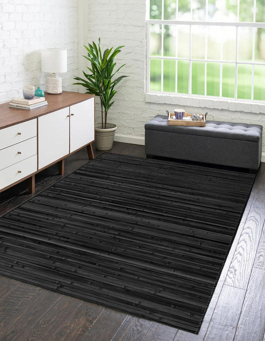 Tappeto Arredo In Vero Bamboo Naturale Grande a Listelli Bordato BambÃ¹ Soggiorno Cucina Salotto Listello Legno Nero - 120x180cm