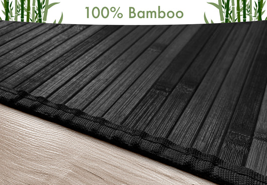 Tappeto Arredo In Vero Bamboo Naturale Grande a Listelli Bordato BambÃ¹ Soggiorno Cucina Salotto Listello Legno Nero - 170x230cm