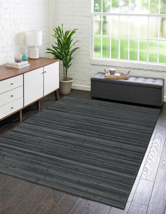 Tappeto Arredo In Vero Bamboo Naturale Grande a Listelli Bordato BambÃ¹ Soggiorno Cucina Salotto Listello Legno Grigio2 - 140x200cm