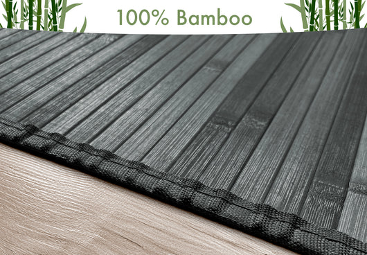 Tappeto Arredo In Vero Bamboo Naturale Grande a Listelli Bordato BambÃ¹ Soggiorno Cucina Salotto Listello Legno Grigio2 - 120x180cm