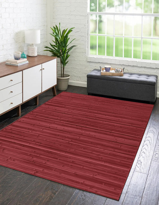 Tappeto Arredo In Vero Bamboo Naturale Grande a Listelli Bordato BambÃ¹ Soggiorno Cucina Salotto Listello Legno Rosso - 140x200cm