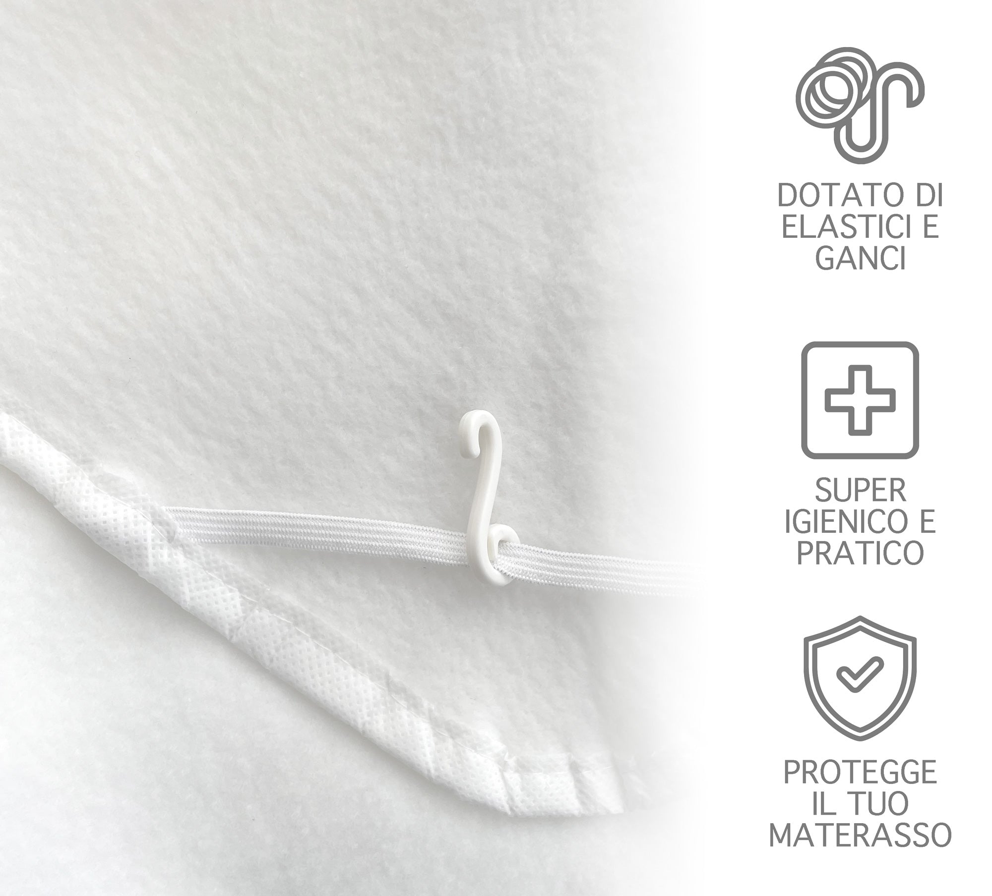 Coprirete In Feltro Anallergico Traspirante Con Lacci E Ganci Proteggi Doghe Lavabile Antiacaro Prodotto Italiano - Bianco - 130x190cm