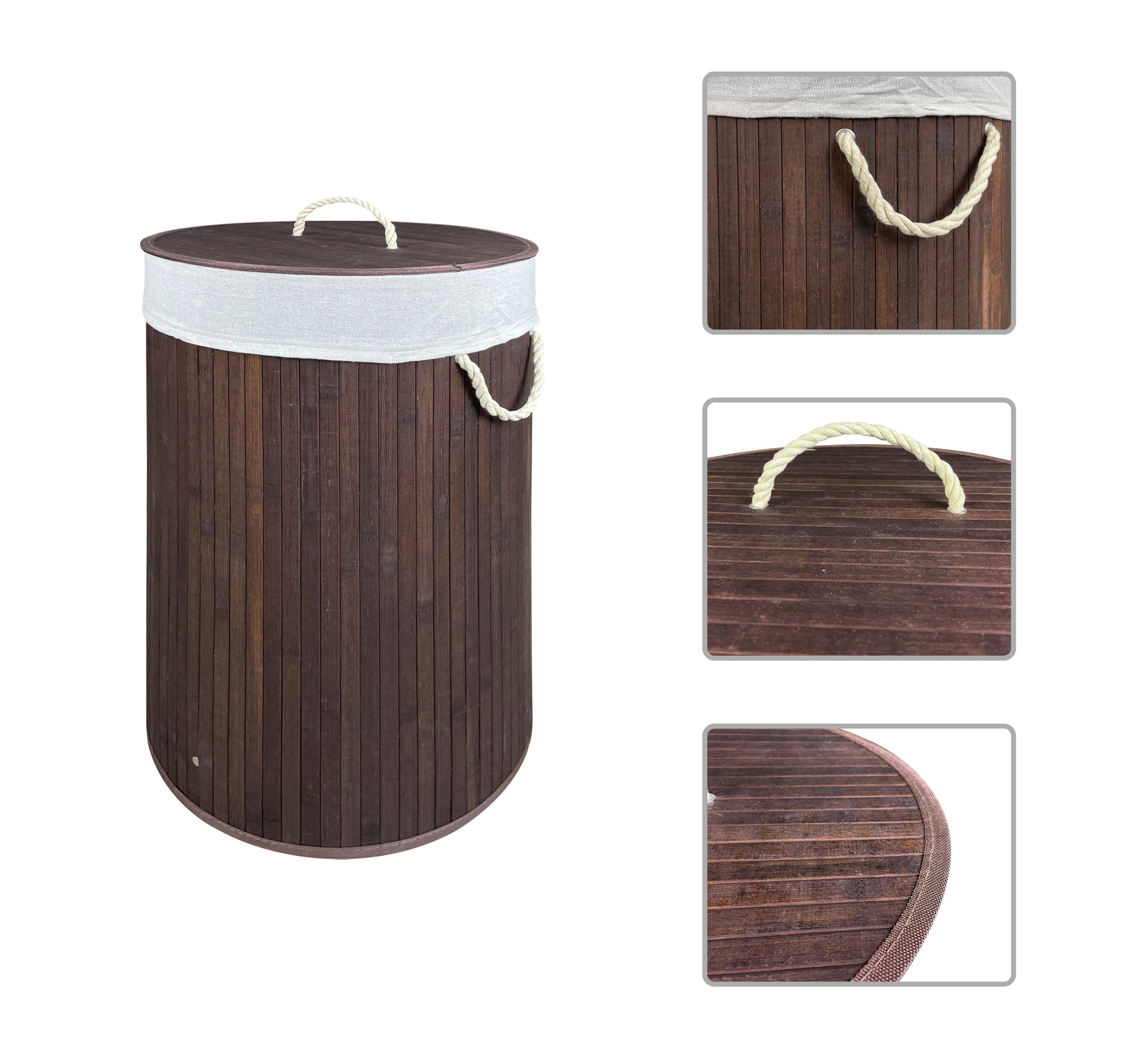 Cesto Biancheria PortaBiancheria Rotondo Pieghevole In Vero Bamboo 75 Litri - MARRONE