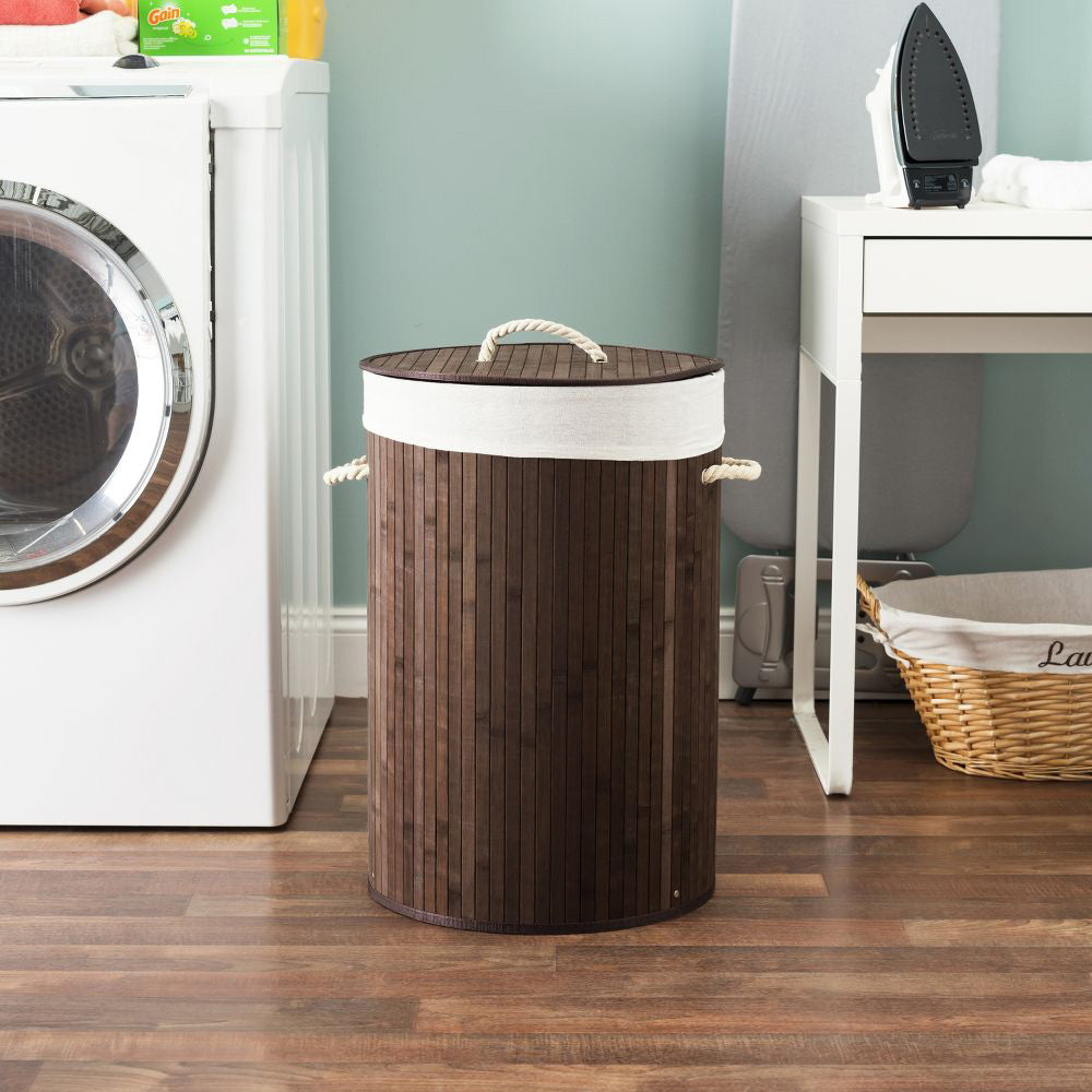Cesto Biancheria PortaBiancheria Rotondo Pieghevole In Vero Bamboo 75 Litri - MARRONE