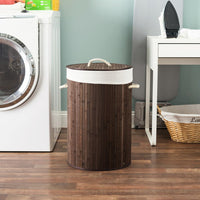 Cesto Biancheria PortaBiancheria Rotondo Pieghevole In Vero Bamboo 75 Litri - MARRONE