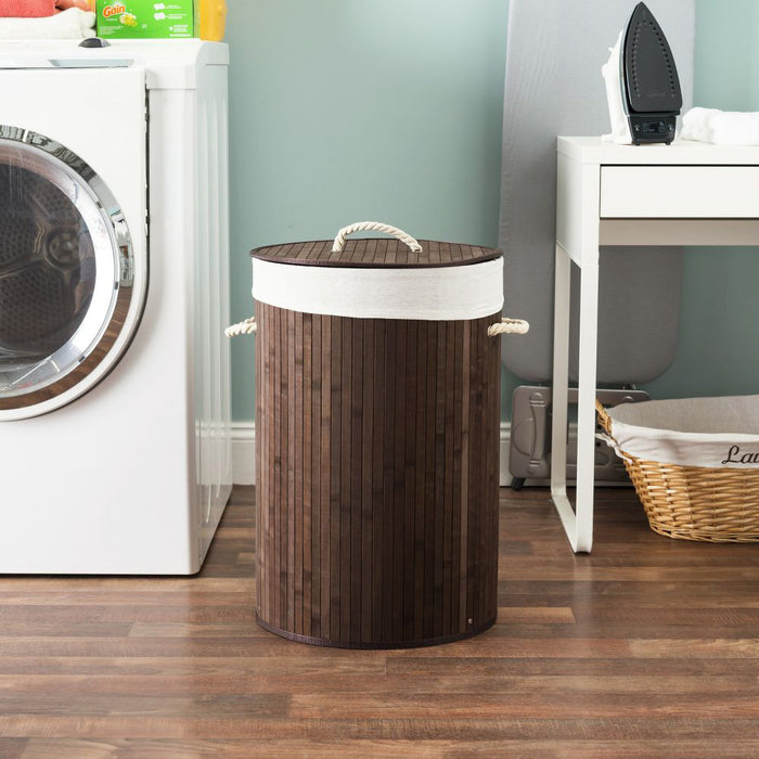 Cesto Biancheria PortaBiancheria Rotondo Pieghevole In Vero Bamboo 75 Litri - MARRONE