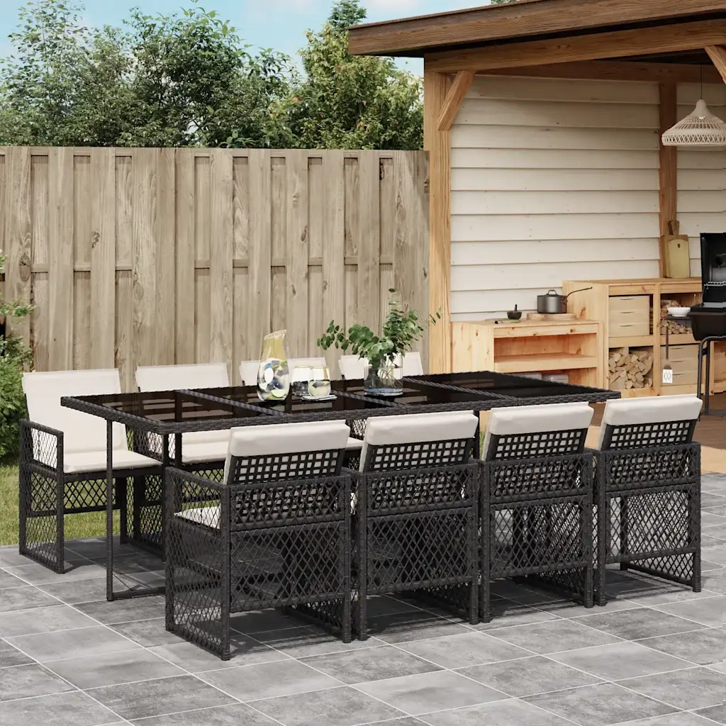 vidaXL Set da Pranzo da Giardino 9 pz con Cuscini Nero in Polyrattan