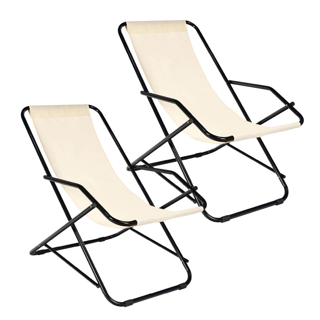 Set 2 Sdraio Sedie Spiaggina Relax Giardino Spiaggia, Pieghevoli in Acciaio e Textilene con Braccioli  Funzione Basculante Dondolo– Il Gruppone Beige