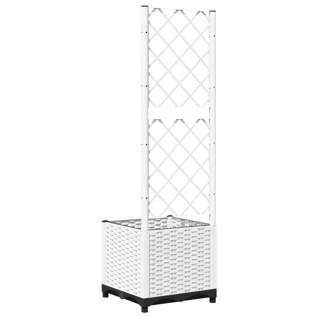 Fioriera rialzata per piante fiori terrazza giardino con traliccio 40 x 40 x 136 cm PP bianco 02_0038286