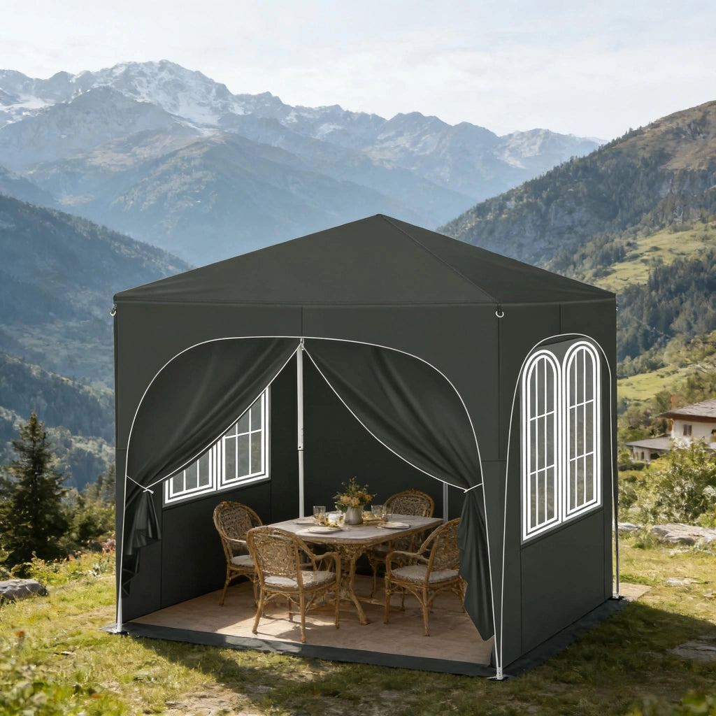 GAZEBO 2x2 m Altezza regolabile 232/236/240 cm Grigio con 4 pareti laterali