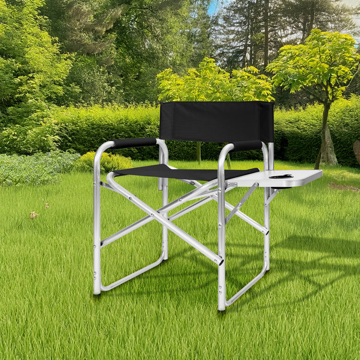 Sedia Sgabello Regista Poltrona Pieghevole In Alluminio Lavabile Leggera Lavabile Con Tavolino Porta Bibite Incluso Campeggio Mare Spiaggia Nero
