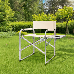 Sedia Sgabello Regista Poltrona Pieghevole In Alluminio Lavabile Leggera Lavabile Con Tavolino Porta Bibite Incluso Campeggio Mare Spiaggia Beige