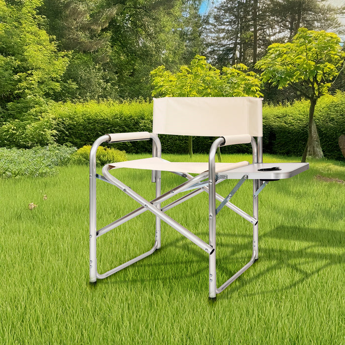 Sedia Sgabello Regista Poltrona Pieghevole In Alluminio Lavabile Leggera Lavabile Con Tavolino Porta Bibite Incluso Campeggio Mare Spiaggia Beige